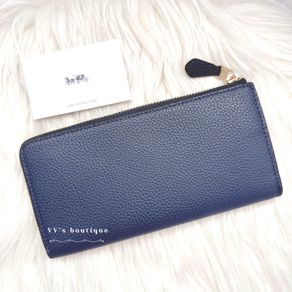 NWT Coach L Zip Wallet Pebble Leather Midnight Navy F73445 Rare Find - Picture 2 of 5